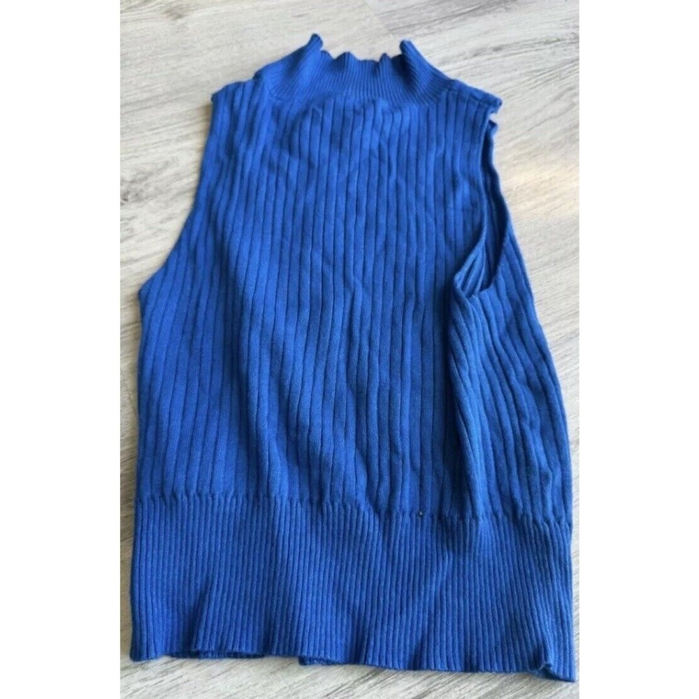 NWOT Women Junior Size S Blue Mock Neck Crop Tank Ribbed Wild Fable Sweater #490 - Picture 3 of 3